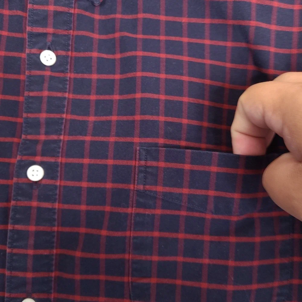 J.CREW Button-Up Shirt‎ XL Slim Untucked Fit American Pima Cotton Navy Blue Red